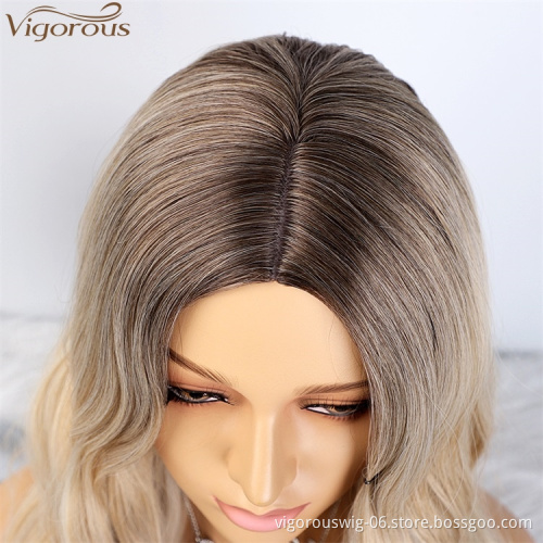 Top selling Curly wave afro high quality fiber blonde brown long hair wigs lace front ombre synthetic hair wigs